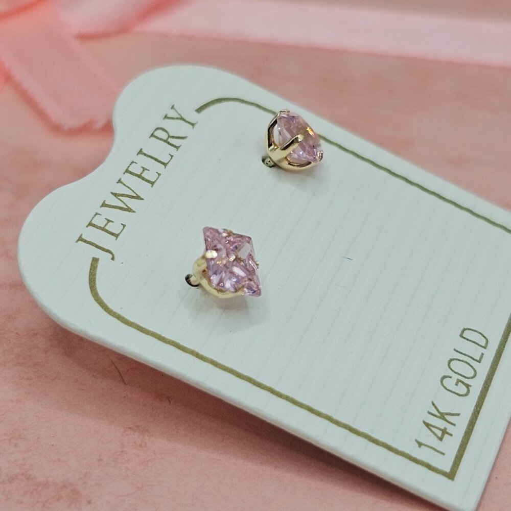 14KT Gold Square Pink Cubic Zirconia Screw Back Stud Earrings 4mm - Picture 5 of 10